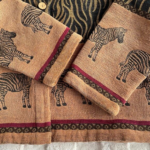 🔥Vintage 90s Sag Harbor Safari Zebra Cheetah Artsy Tapestry Button Jacket Sz 16 - Picture 6 of 12